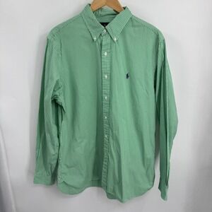 Ralph Lauren Shirt Mens 16.5 Green White Stripe Button‎ Down Long Sleeve Cotton